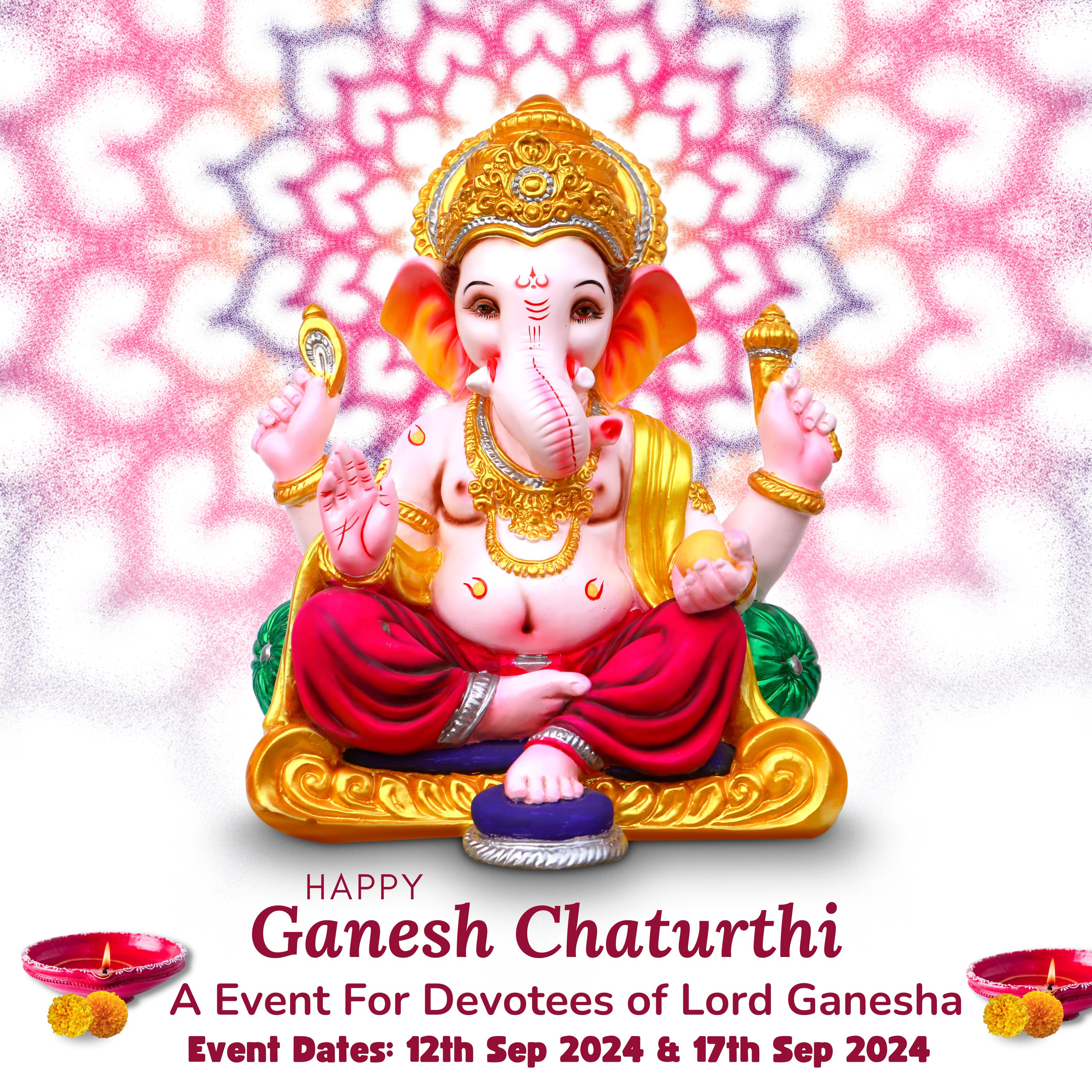 White and Pink Geometric Ganesh Chaturthi Instagram Post